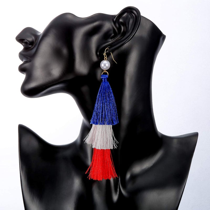 Zealmer Womens Real Gold Plated Long American Flag Earrings 4th of July Dangle Earrings Jewelry for Women - Image 2